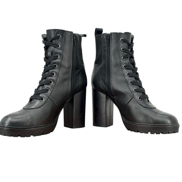 Steve Madden Revolve Latch Combat Boot Leather Women's 9 Black Lace Up Platform - Picture 7 of 10